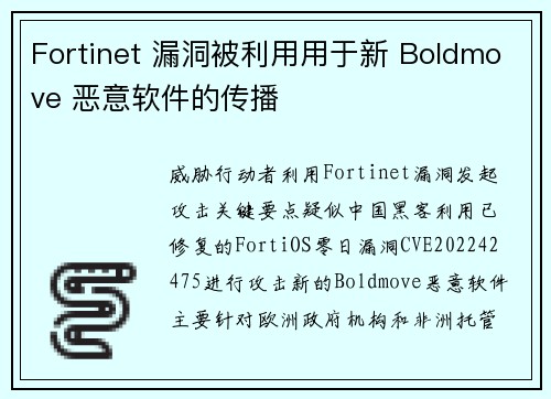 Fortinet 漏洞被利用用于新 Boldmove 恶意软件的传播 